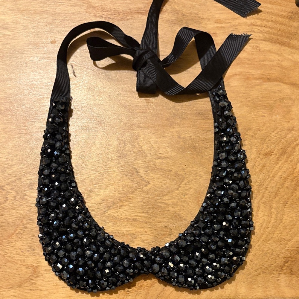 Black/Navy Beaded Bib Collar Necklace.